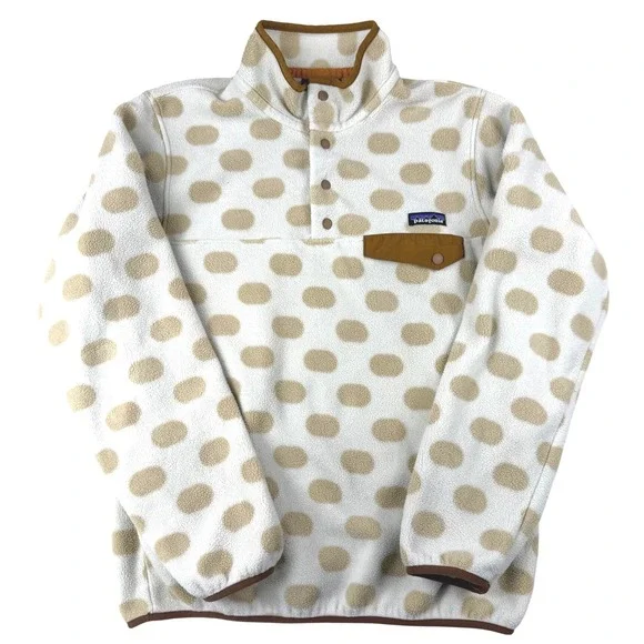 Patagonia Synchilla Fleece Pullover Womens Medium Polka Dot Snap-T Cream Tan - Picture 1 of 7